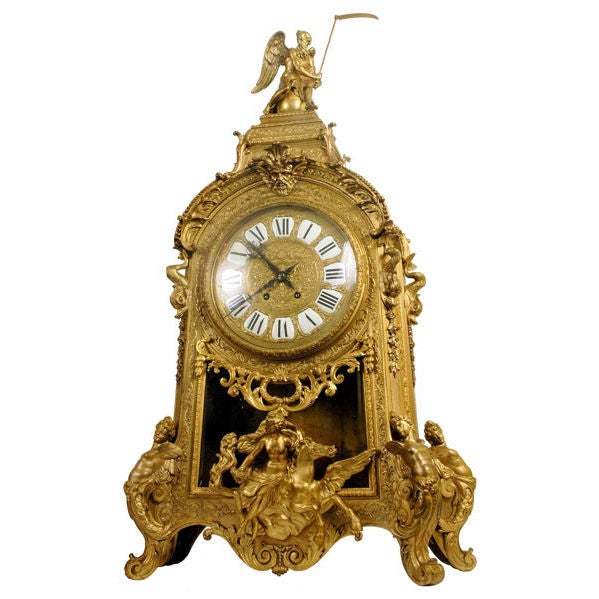 Antique Palace Size Louis XIV Style Ormolu Bronze Figural Mantel Clock