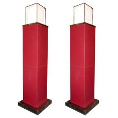 Pair of Red Leather-Wrapped Torcheres by Jean-Bérenger De Nattes