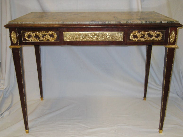 French Louis XVI Style Marble & Ormolu Mounted Center Table or Desk