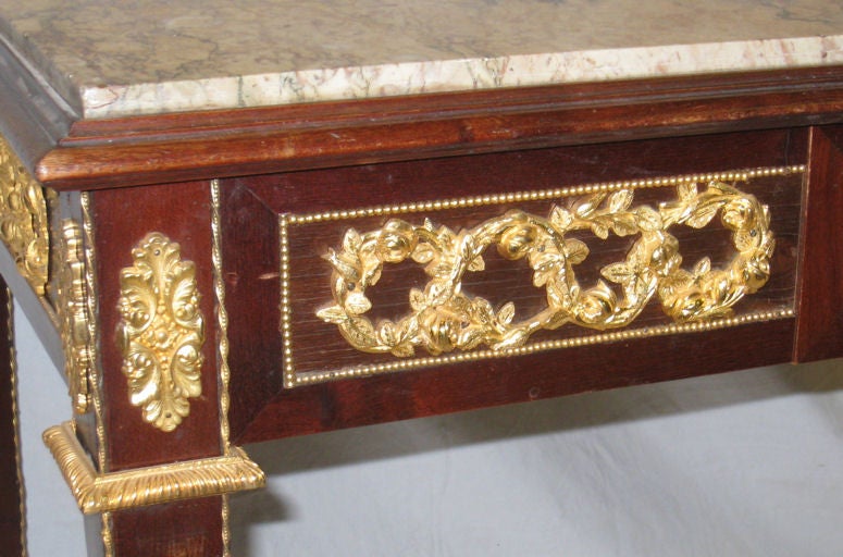 Bronze Louis XVI Style Marble & Ormolu Mounted Center Table or Desk