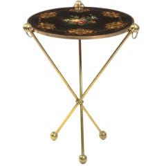 French Directoire Style Floral Painted Brass Gueridon