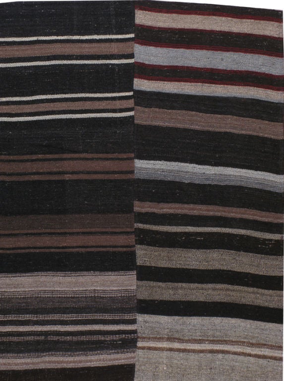 Striped Kilim made up of five hand stitched panels. Wonderful modern feeling.