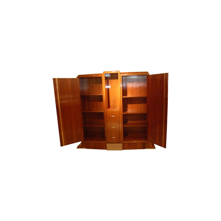 Chromed metal mounted rosewood cabinet, each door opening to reveal 4 adjustable shelves, 8 shelves in total.