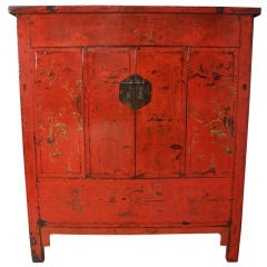 Antique Chinese Red Lacquered Cabinet of Camphor Wood