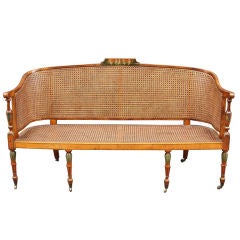 English Bergere Caned Settee or Sofa of Satinwood