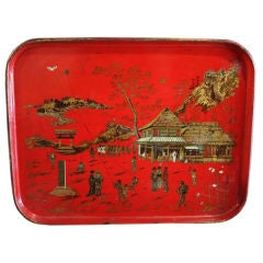 Red Lacquered Chinoiserie Tray of Papier-Mâché 4