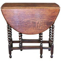 Antique English Drop-Leaf Barley Twist Gateleg Table of Oak