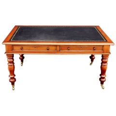 Used English Partner’s Writing or Library Table with Leather Top