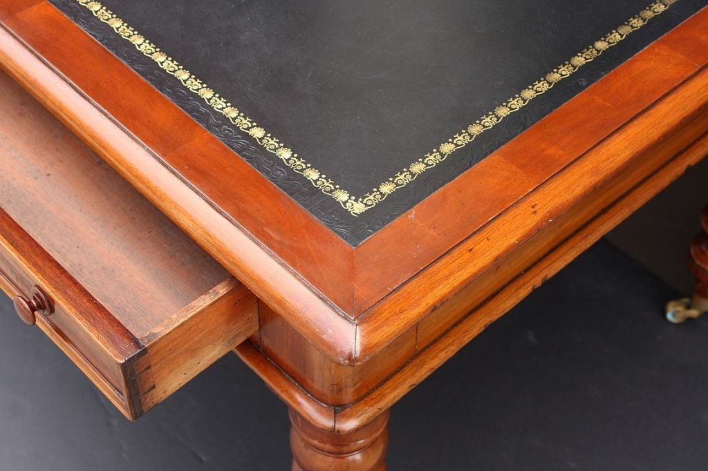 19th Century English Partner’s Writing or Library Table with Leather Top
