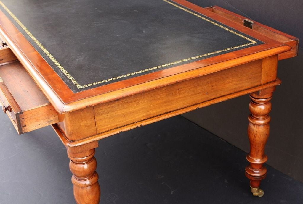 English Partner’s Writing or Library Table with Leather Top 2