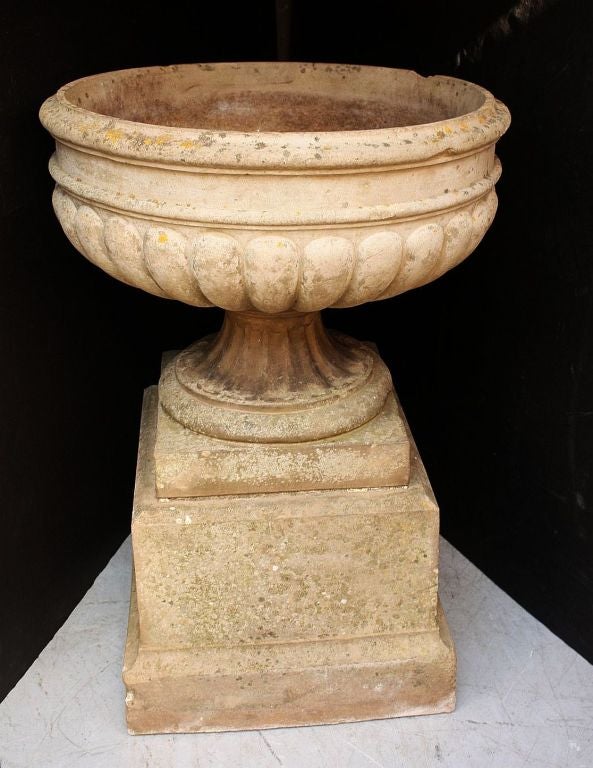 Pottery English Garden Urn on Plinth of Terra Cotta