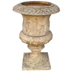 Antique Scottish Garden Urn in Terra Cotta with Figural Relief