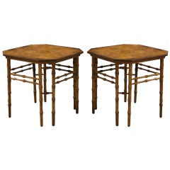 Pair of Burled Maple Faux Bamboo Side Tables
