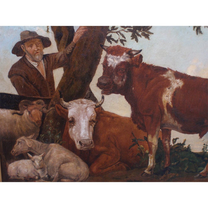 A large academic study of Paulus Potter's Young Bull painting.  I actually like this copy better than the original, as the artist gave the animals anthropomorphic faces with lots of human emotions.
