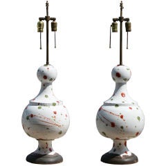 Robust Pair of 1940's Italian Majolica Lamps