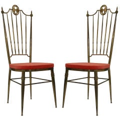 Pair Of Italian Brass Tall Back Chiavari Chairs