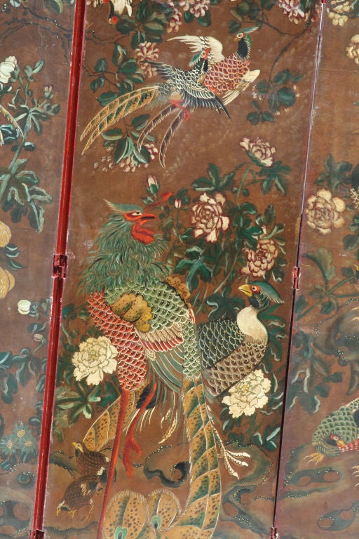 Unknown Antique Chinoiserie Handpainted 4 panel Screen