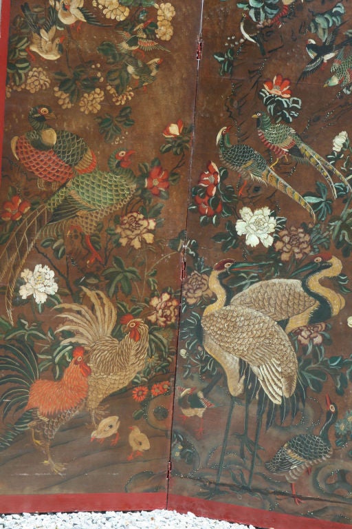 Mid-20th Century Antique Chinoiserie Handpainted 4 panel Screen