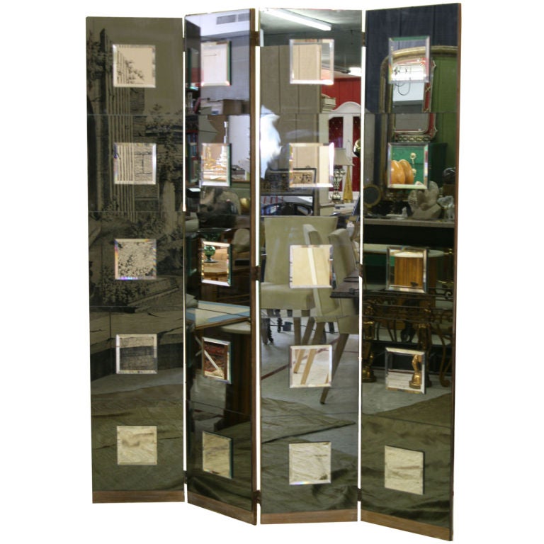 1940s Hollywood Style Smokey Mirrored Screen For Sale