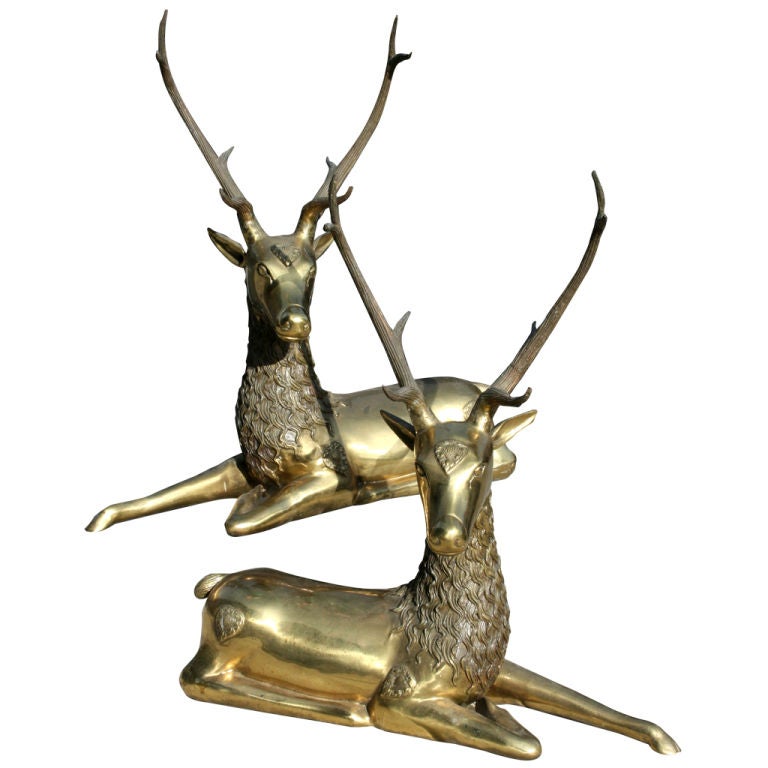 Pair of Large Brass Deer by Sarreid