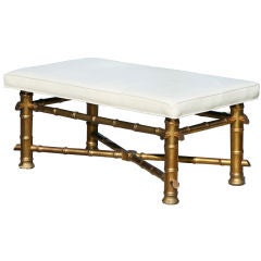 Gilt Wood Faux Bamboo Leather Bench
