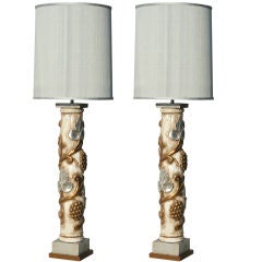 Pair of James Mont Gilded Wood Table Lamps