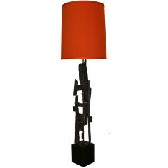 Brutalist Lamp with Orange Silk Shade