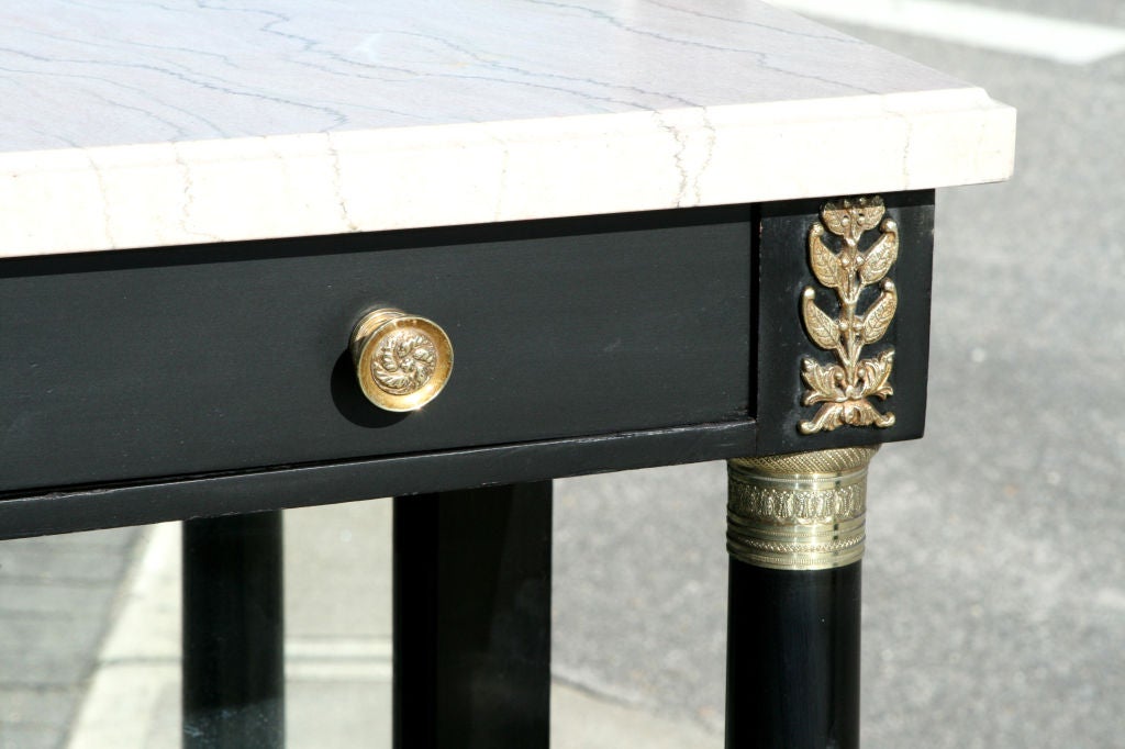 Ebonized Mahogany with oak interior wood pier table with bronze mounts and pulls in the style of Maison Jansen.  Originally used in Waldorf Astoria.