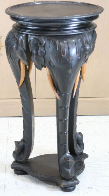 Awesome Anglo Indian Side Table carved from rosewood with a worn black lacquer finish.  Great age to the lacquer and the lines are just superb.  Could also be used as a pedestal.