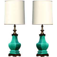 Vintage Pair of Asian Style Turquoise Stiffel Lamps