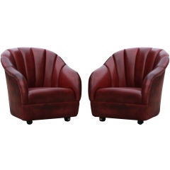 Pair of Channel Tufted Leather Chairs by Ward Bennett