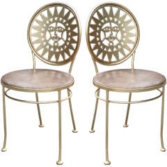 Pair of Gilt Iron Bistro Chairs with Sunfaces