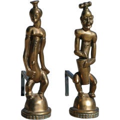 Hagenauer Style Bronze Nubian Andirons 4