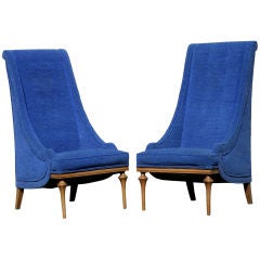 Pair of 1960s Regency Style Overscaled Highback Slipper Chairs