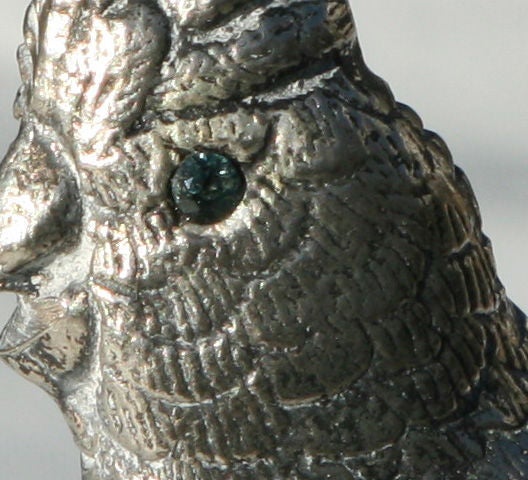 Mid-20th Century Pewter Bird Sculpture with Sapphire Eyes