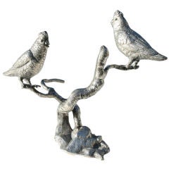 Pewter Bird Sculpture with Sapphire Eyes