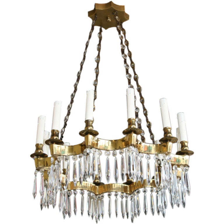 12 Light French Deco Bronze Empire Chandelier with Cut Crystals at 1stDibs