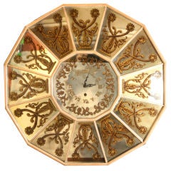 Vintage Rare Eglomise Dodecagonal Clock by the Marchand Company