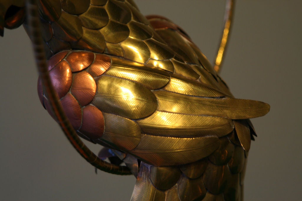 Highly detailed brass and copper bird by Sergio Bustamante.  In great shape with only a few very minor dings.