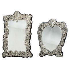 Antique Ladies rectangular sterling silver vanity mirror