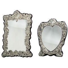 Antique Sterling silver heart shaped vanity mirror