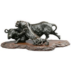 Antique Japanese animal bronze ( tiger and water buffalo )