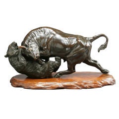 Japanese animal bronze (bull and bear)
