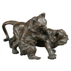 Japanese animal bronze (bear and tiger )