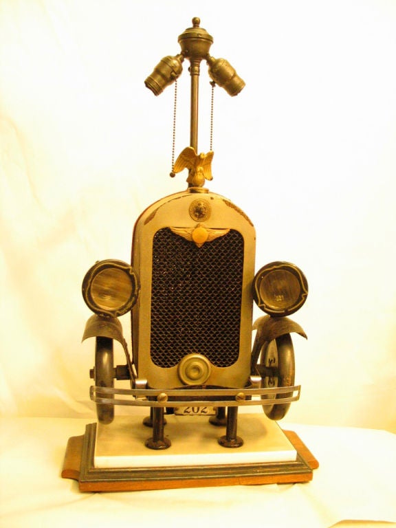 Vintage car parts sculpture lamp base