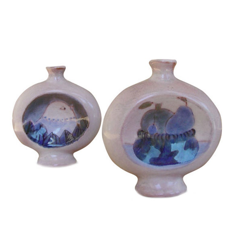 Pair of Robert & Jean Cloutier Ceramic Bottle Vases, Signed For Sale
