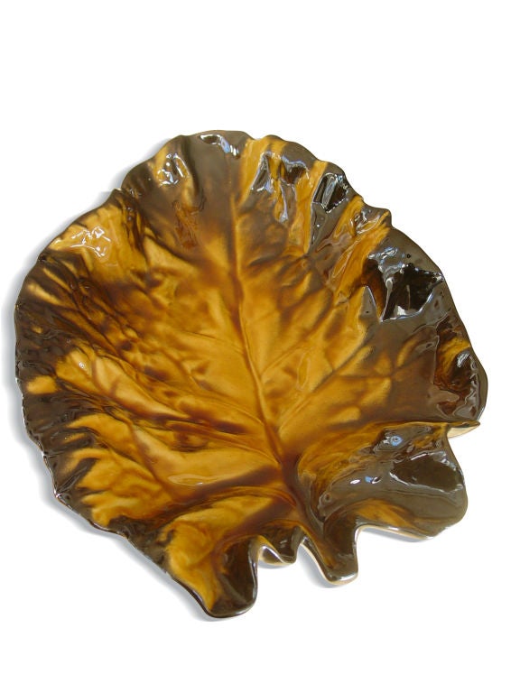 Pol Chambost Ceramic Leaf Platter, Signed