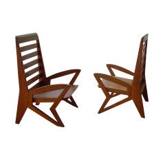 Pair Oak Chairs by Charlotte Perriand