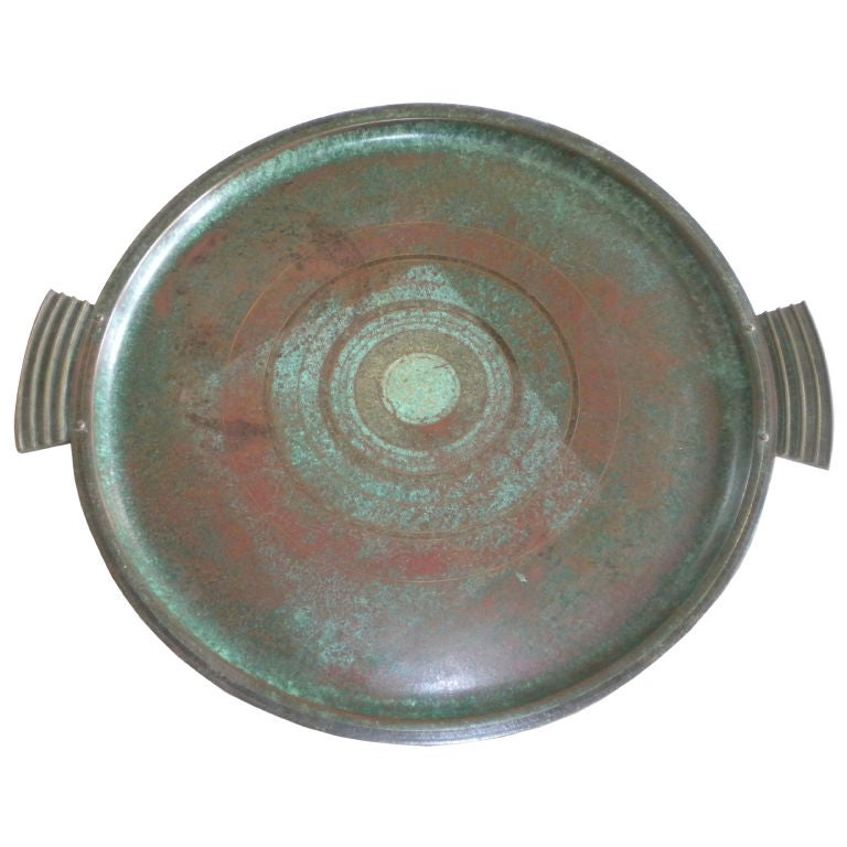 Carl Sorensen Verdigris Bronze Tray, Signed For Sale