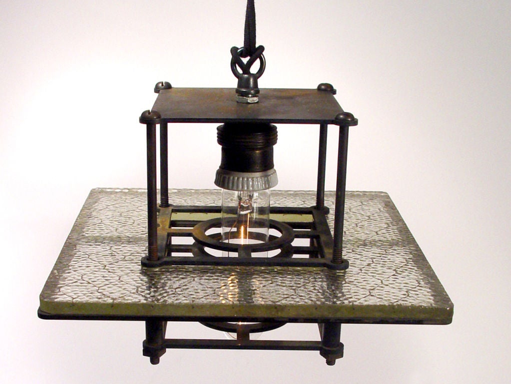 20th Century Skeletal Industrial Wire Glass Pendent Lamps